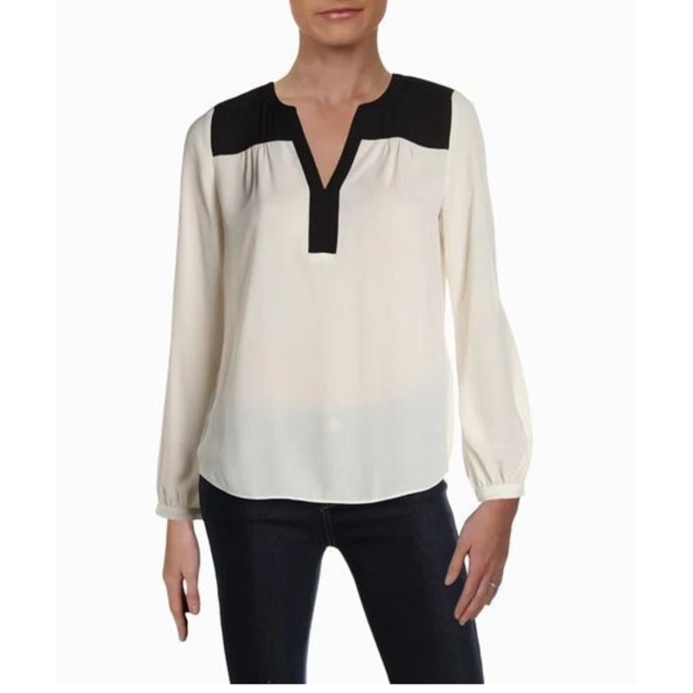NYDJ women shirt blouse top MGGT3770 print mix peasant top vanilla XXS $109